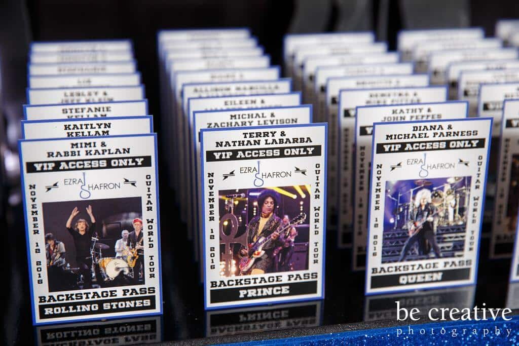 VIP Pass Place Cards with Album Covers and Custom Logo