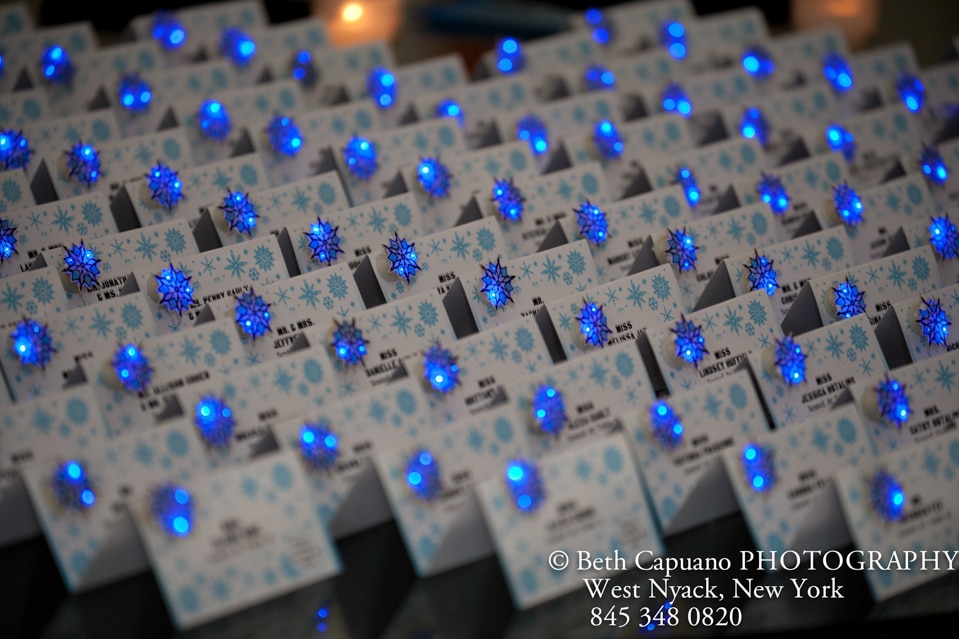 Winter Themed Fold Over Place Cards with LED Snowflakes