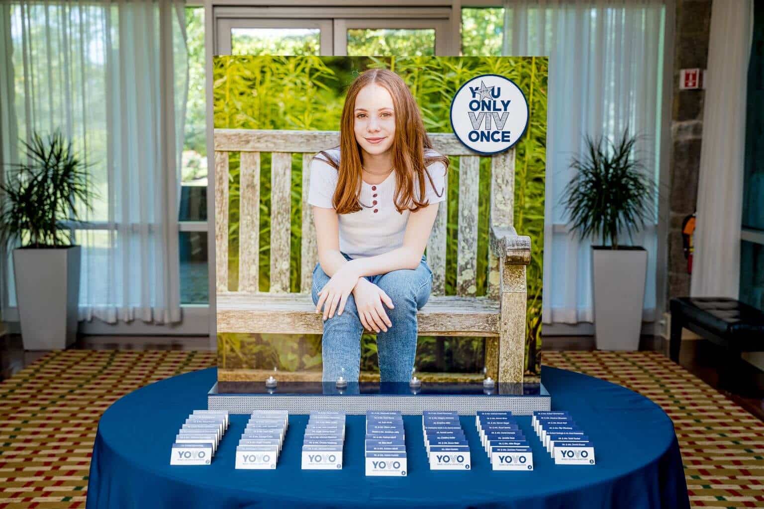 Bat Mitzvah Seating Card Display with Blowup Photo and Logo