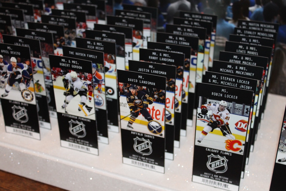 Hockey Ticket Place Cards with Custom Logo and Player Photos