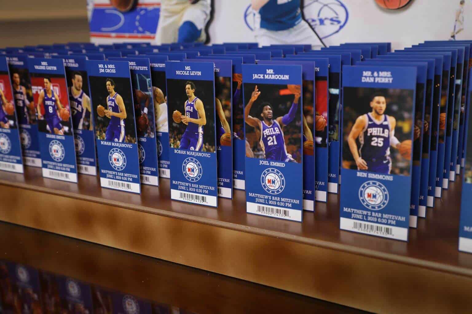 Sixers Basketball Ticket Place Cards with Player Images and Custom Logo