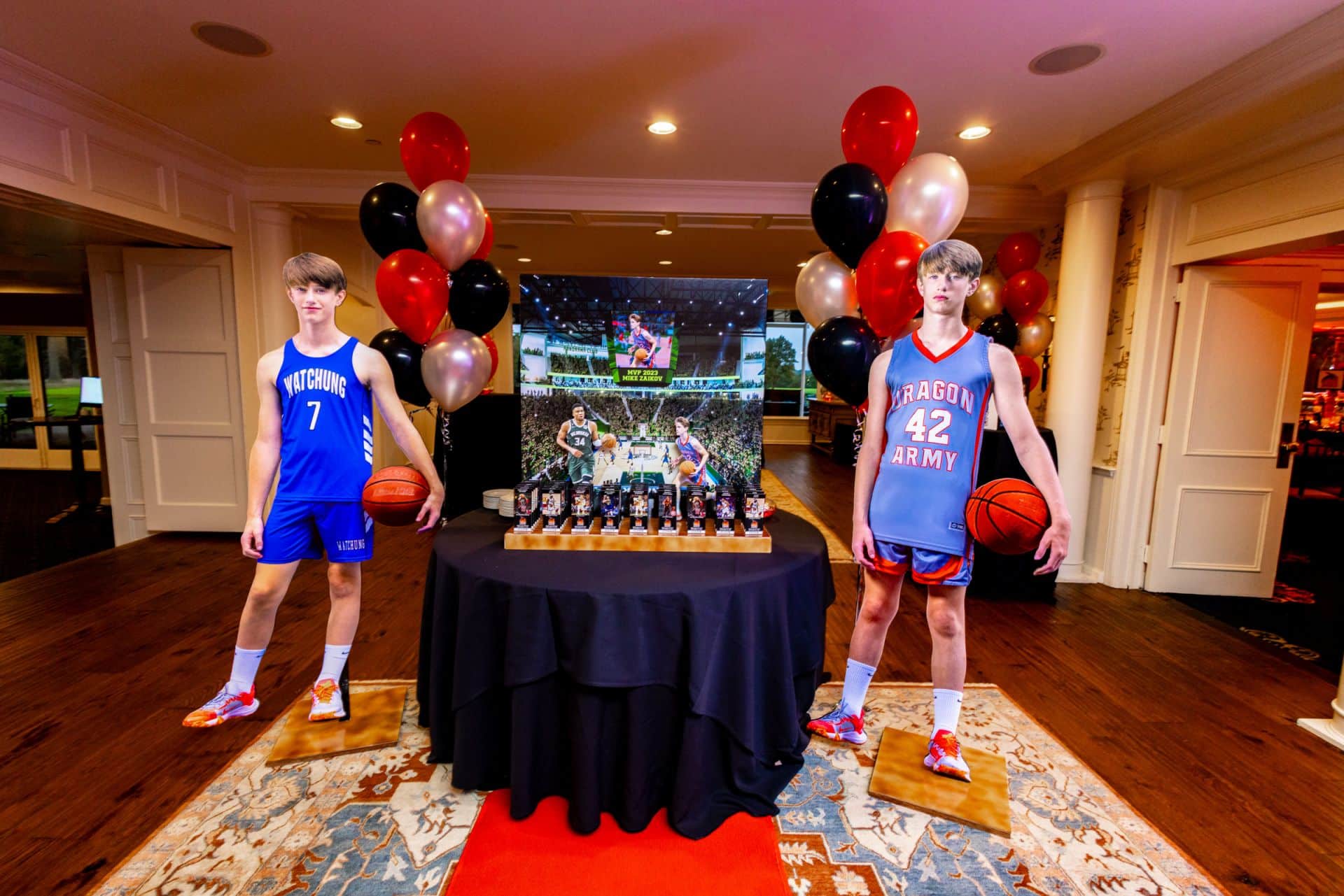 Custom Milwaukee Bucks Stadium Display with Sports Ticket Place Cards and Life Size Cutouts for Basketball Themed Bar Mitzvah