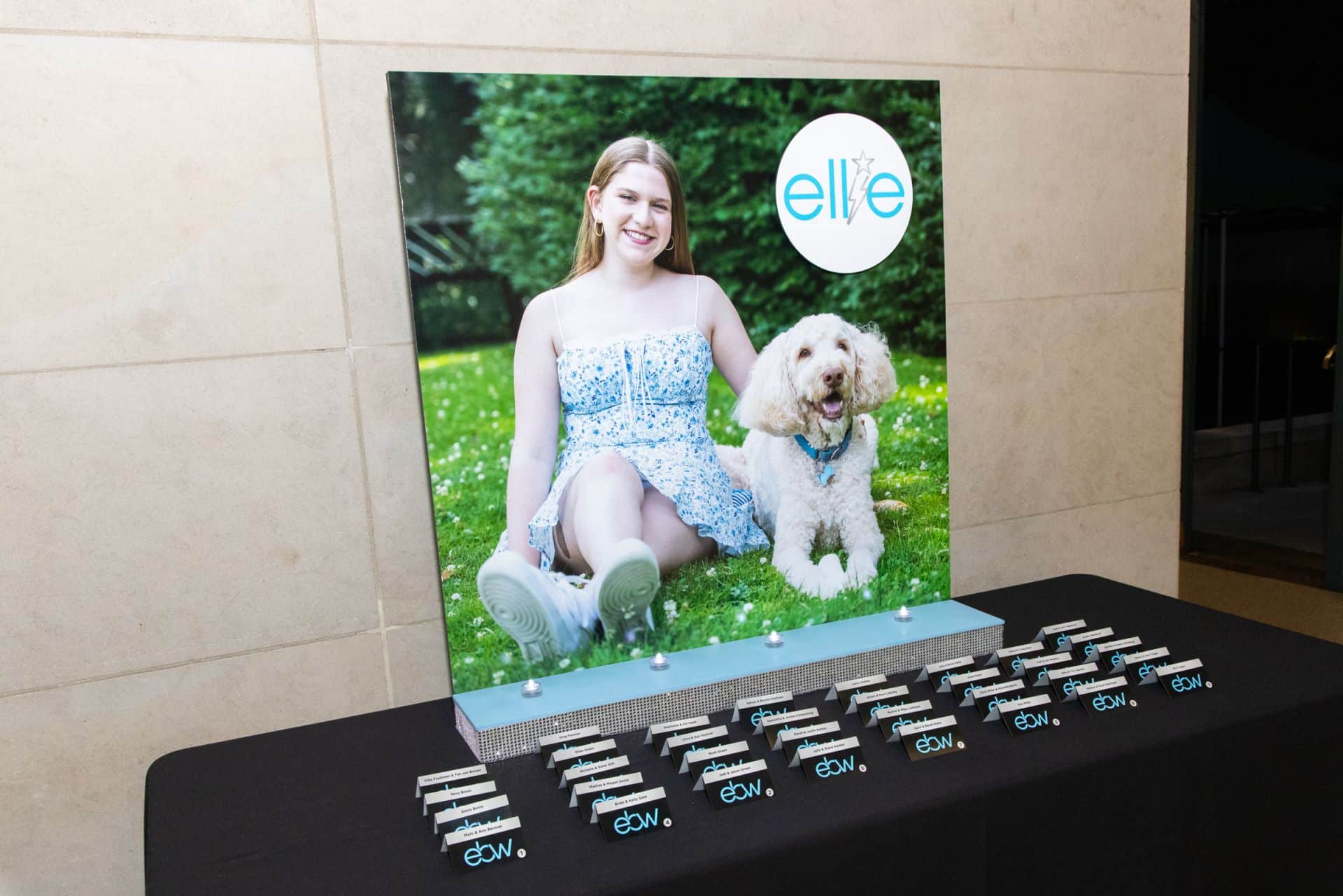 Custom Blow Up Photo Display with Custom Logo and Fold Over Place Cards