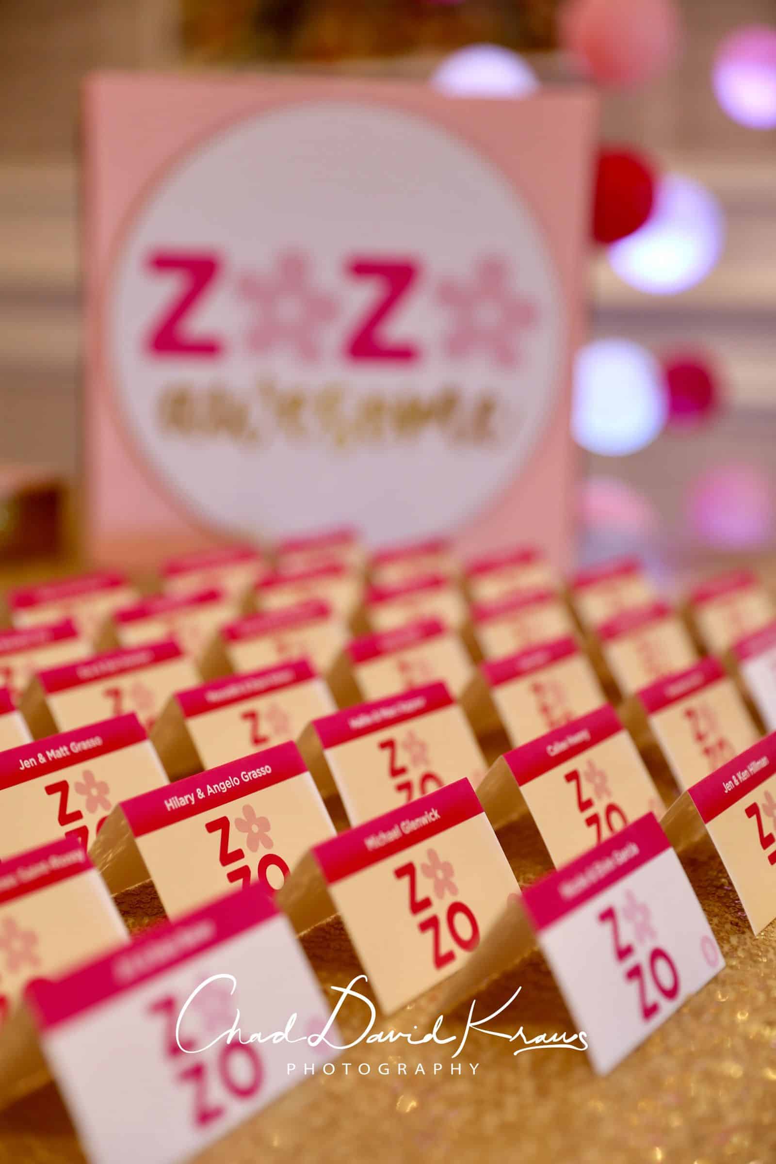 Pink Custom Fold Over Place Cards for a Bat Mitzvah