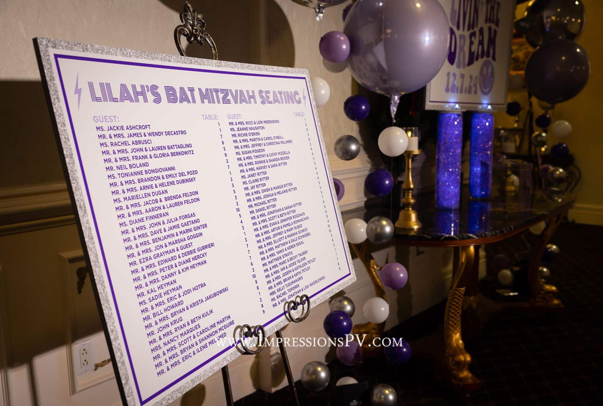 Custom Seating Card Display for a Bat Mitzvah