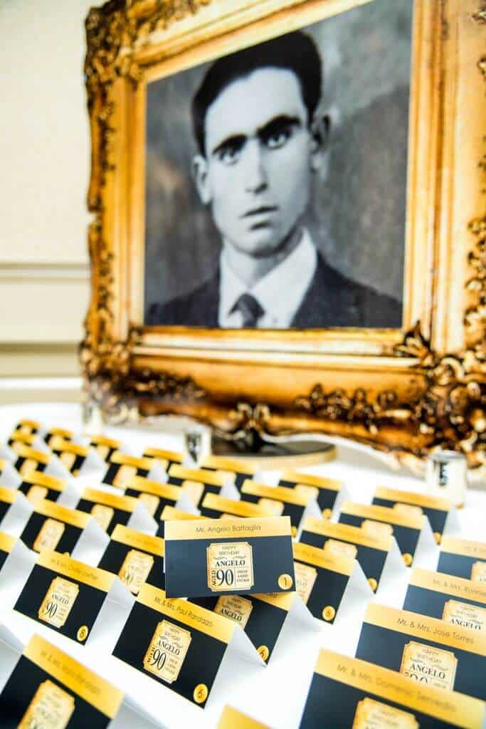 90th Birthday Seating Card Display with Custom Logo Place Cards