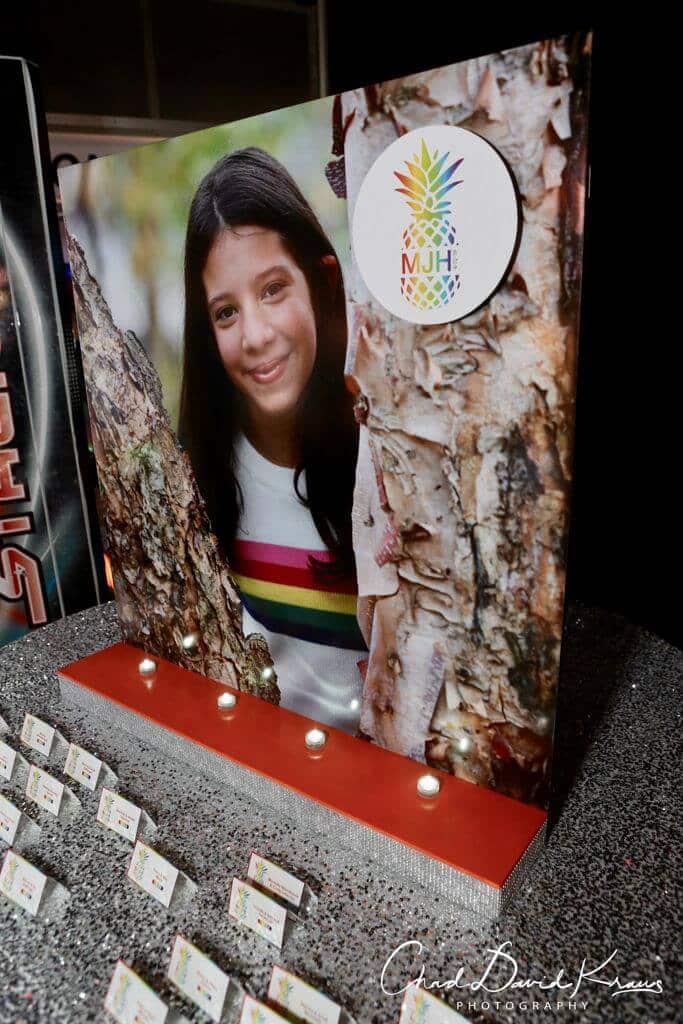 Rainbow Themed Bat Mitzvah Seating Card Display with Blowup Photo and Logo