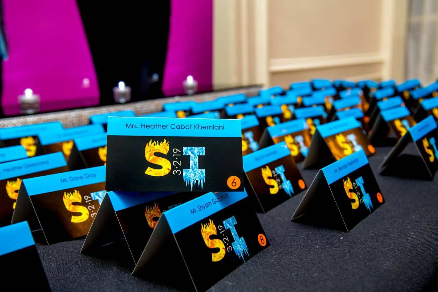 Custom Logo Place Cards for Fire and Ice Themed B'nai Mitzvah