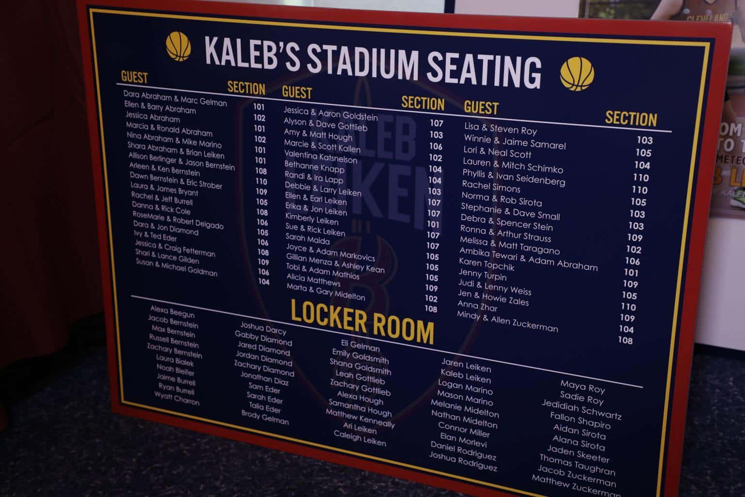 Custom Seating Chart Poster for Basketball Themed Bar Mitzvah