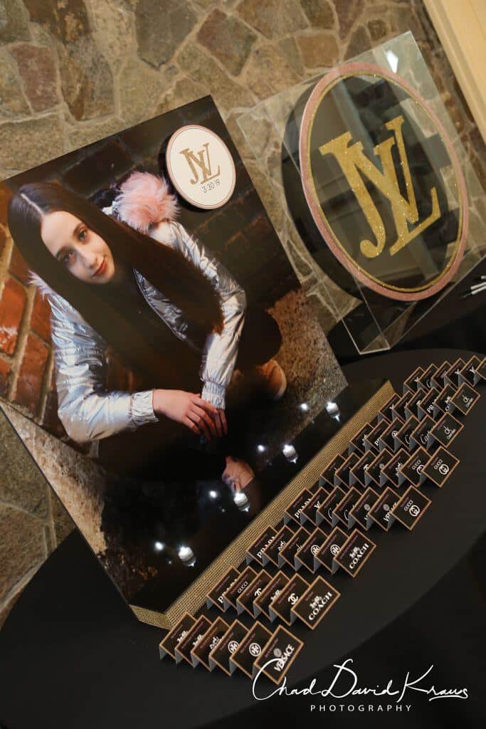 Fashion Themed Seating Card Display with Blowup Photo and Logo