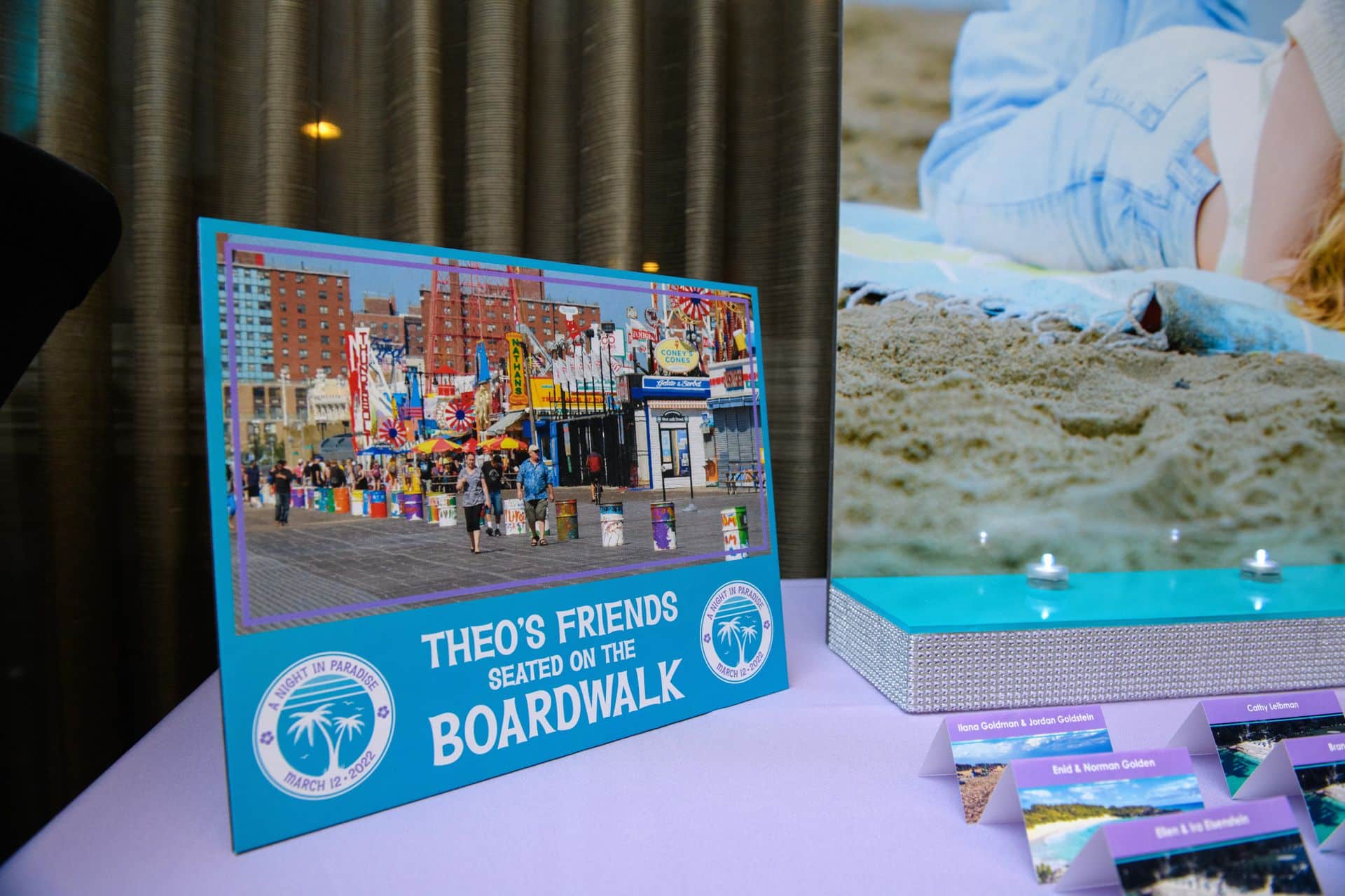 Custom Boardwalk Sign for Kids Seating at Beach Themed Bat Mitzvah