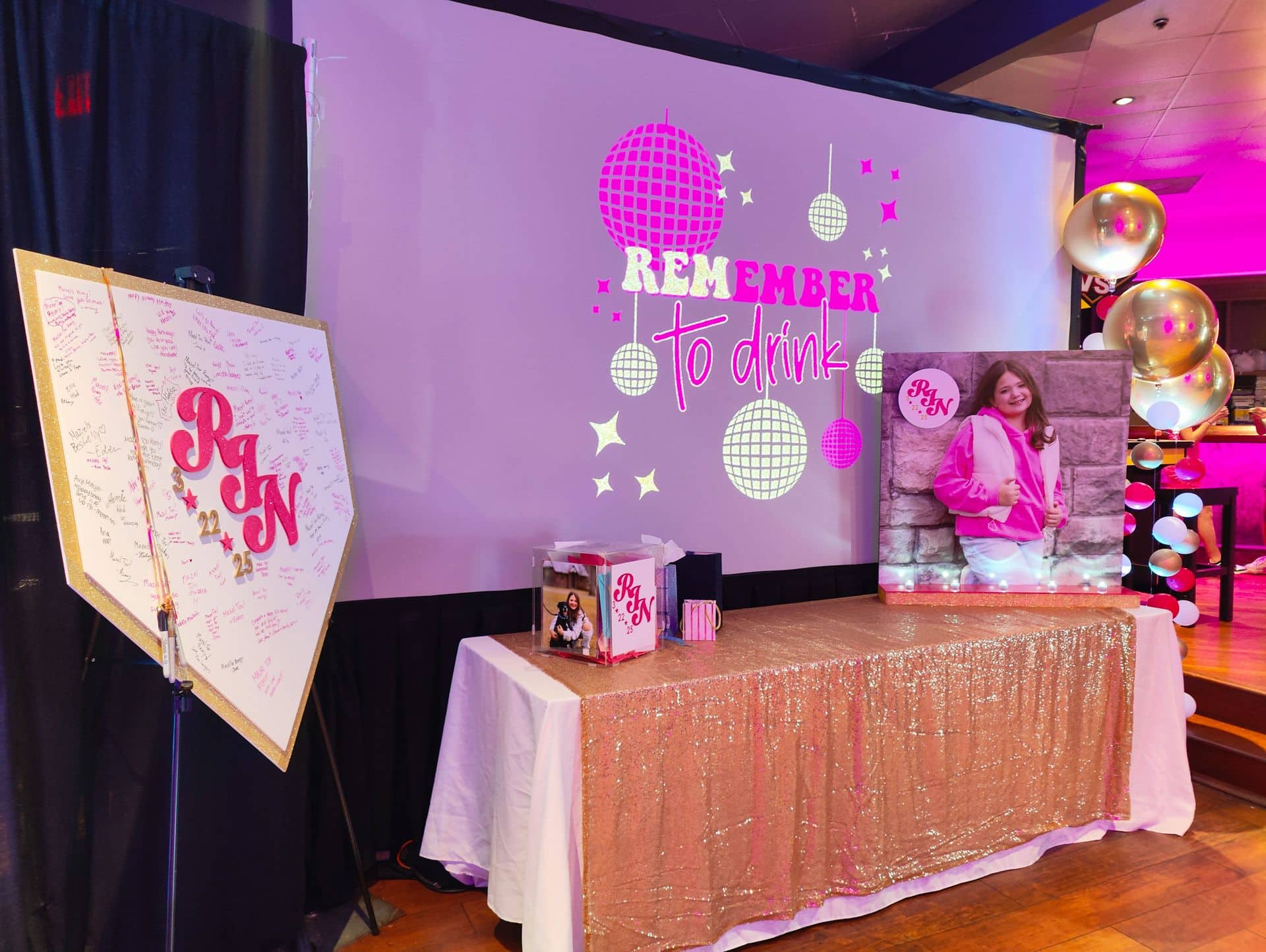 Entrance Bat Mitzvah Decor with Custom Blow up Photo Display at Vibe