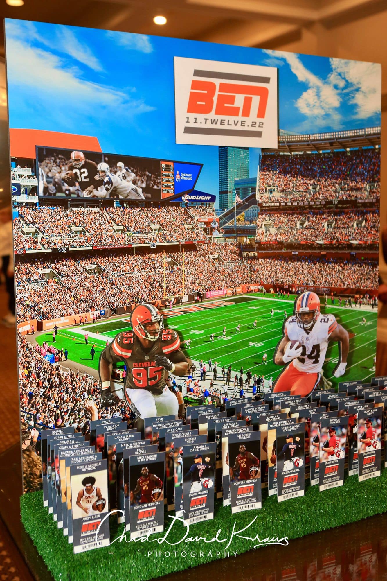 Football Themed Stadium Display with Custom Sports Ticket Place Cards