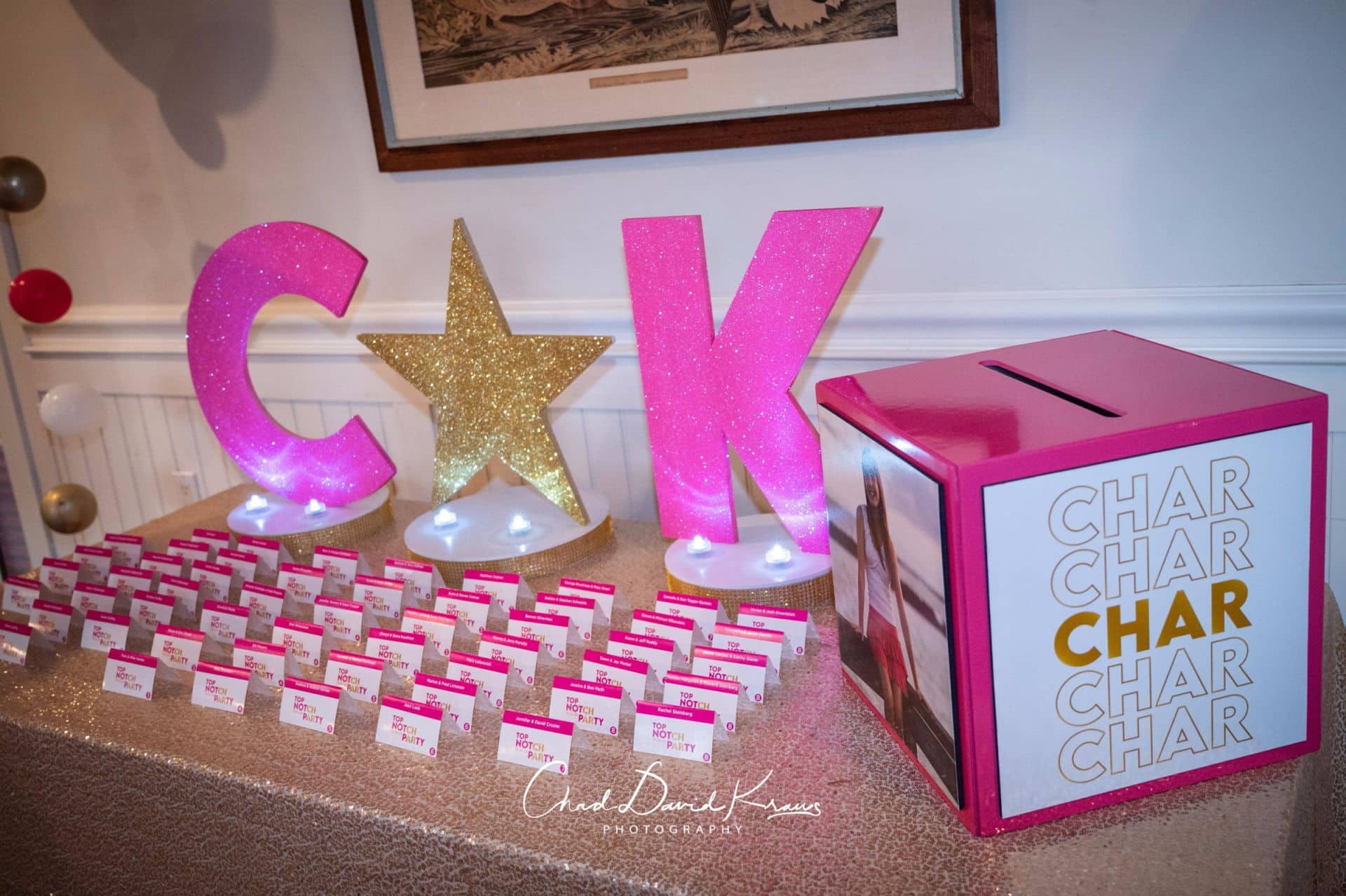 Custom Initials Display with Glitter and Fold Over Place Cards