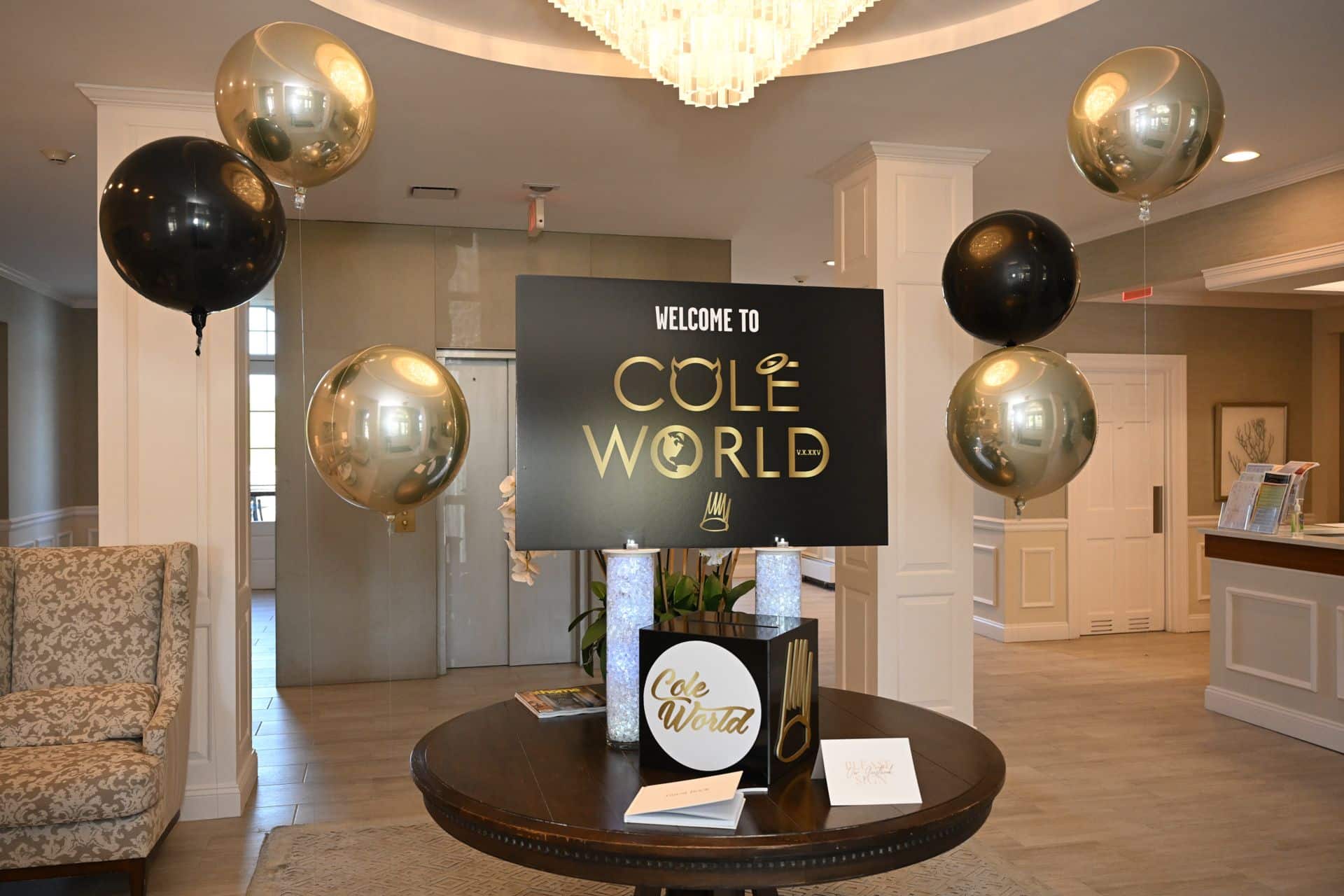 Gold and Black Entrance Decor for Bar Mitzvah at Fairview Country Club