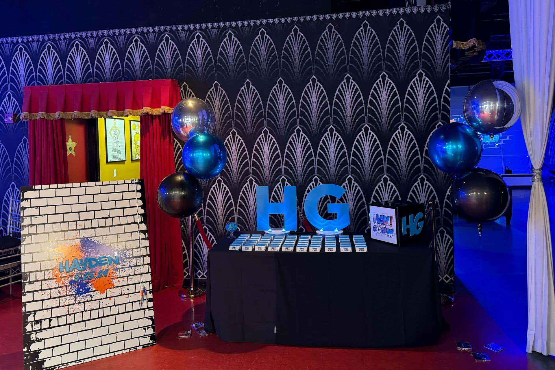 Initial Display with Fold Over Place Cards for a Graffiti Theme Bar Mitzvah at Powerhouse Paramus