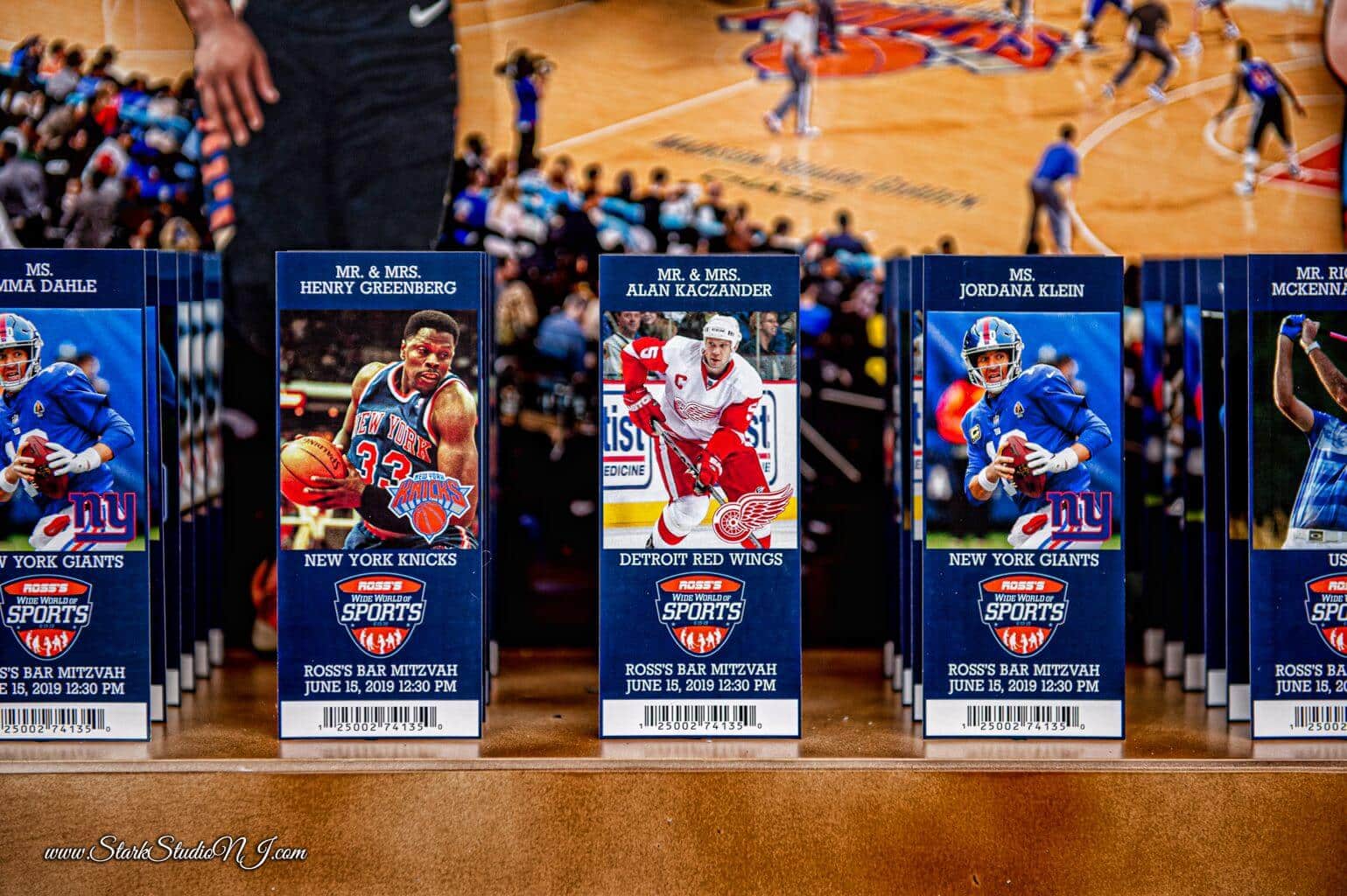 Sports Themed Ticket Place Cards with Custom Logo and Player Photos