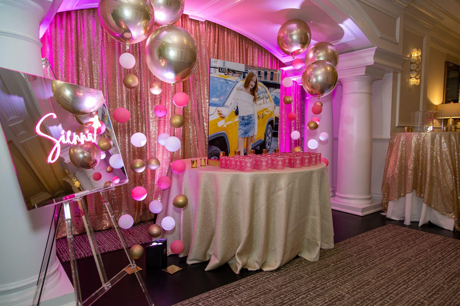 Seating Card Display with Passport Place Cards for a Travel Theme Bat Mitzvah at Scarsdale Country Club