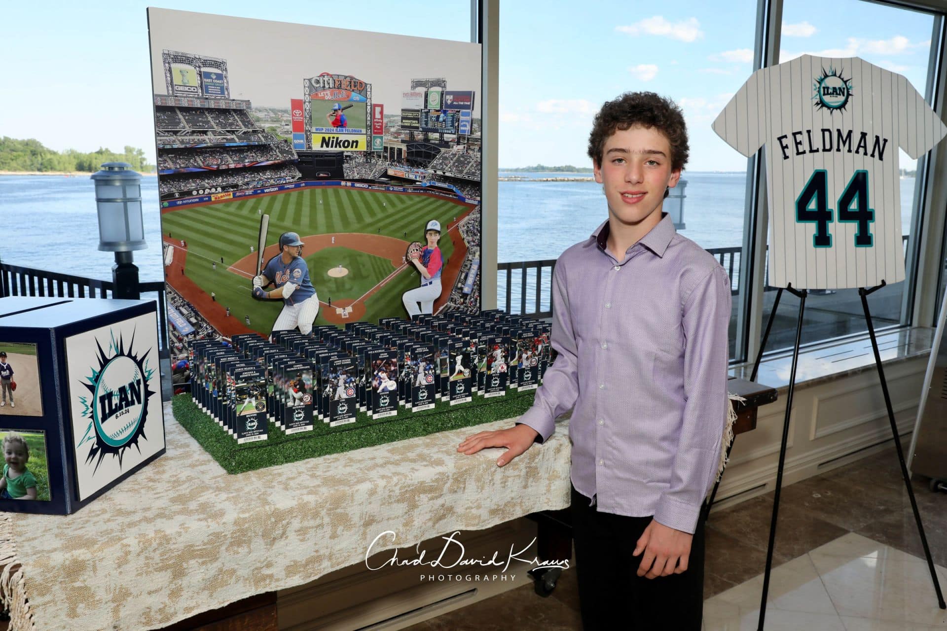 Custom Baseball Seating Card Display with Cut Outs and Ticket Place Cards at Glen Island Harbour Club