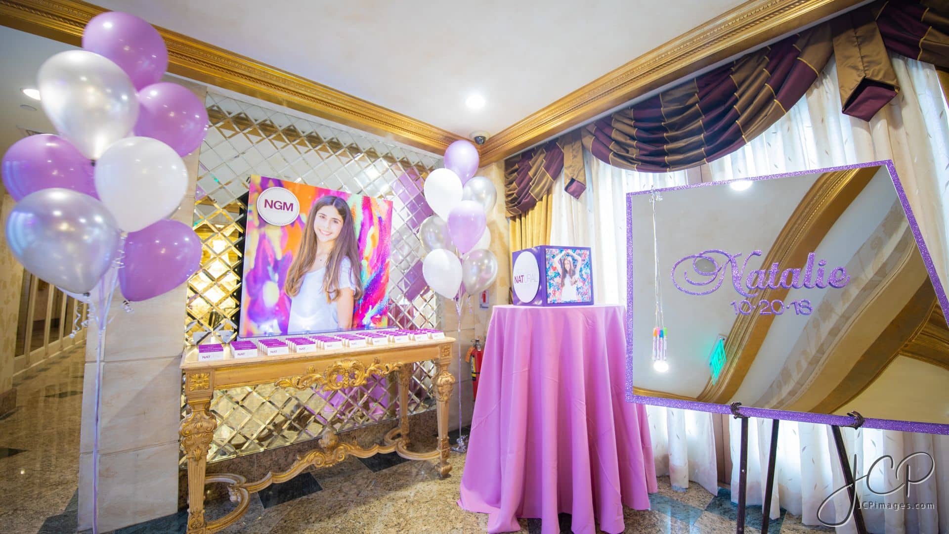 Neon Swirl Seating Card Display with Custom Logo and Fold Over Place Cards