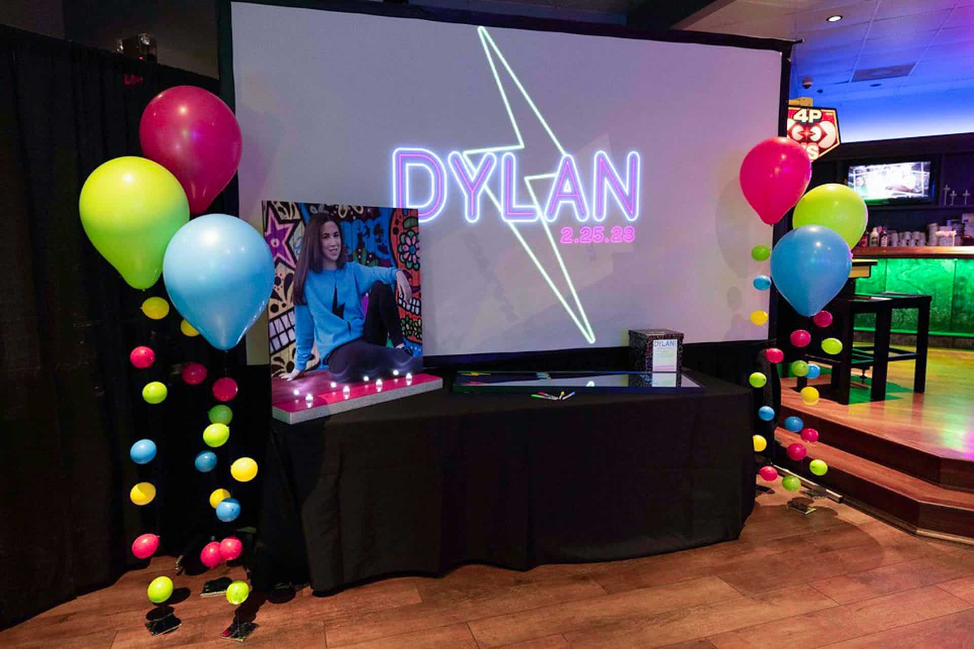 Neon Entrance Decor with LED Photo Display Gift Box and Bubbles