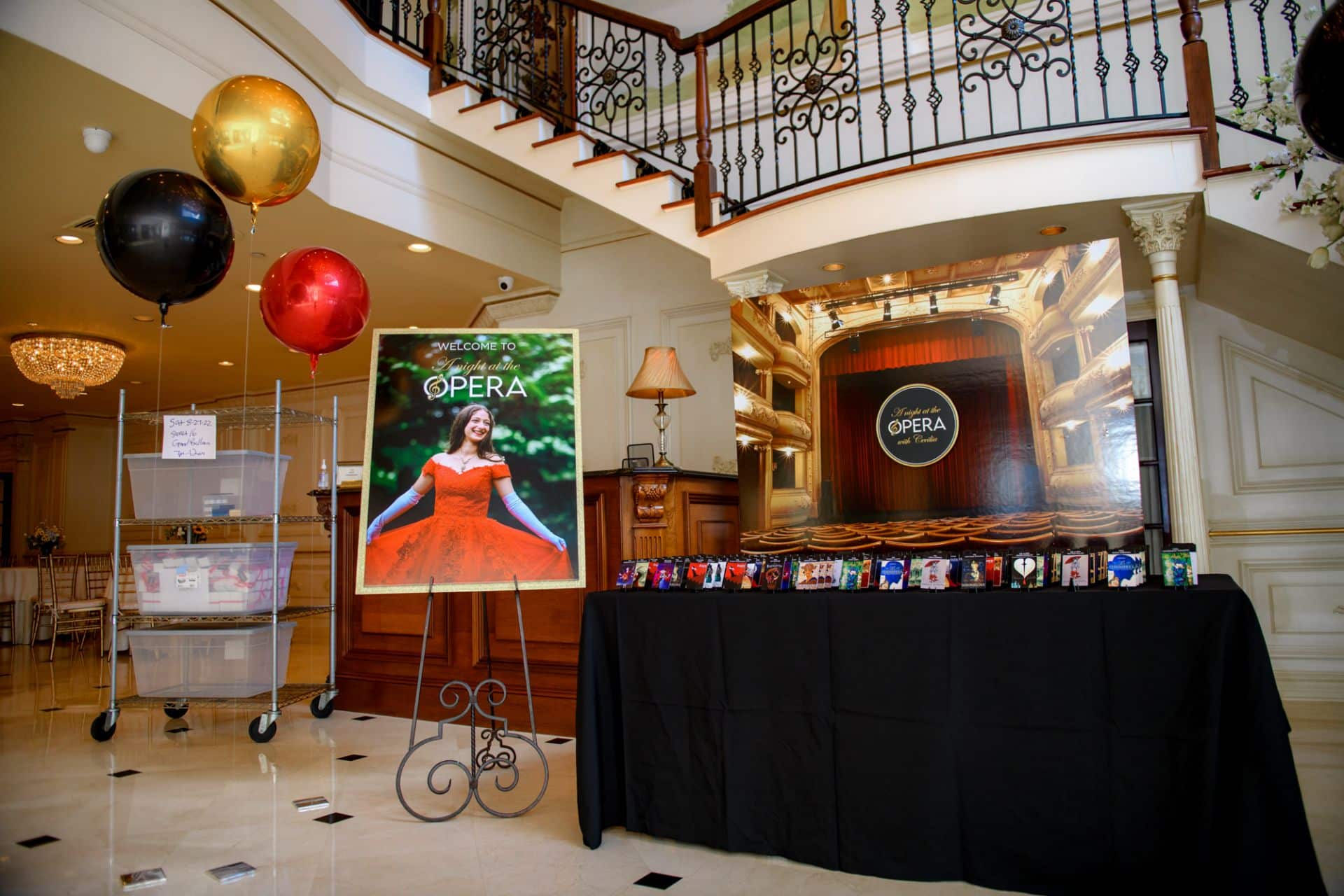 Opera House Seating Card Display with Custom Place Cards and Metallic Orbz for Sweet Sixteen at The Tides Estate