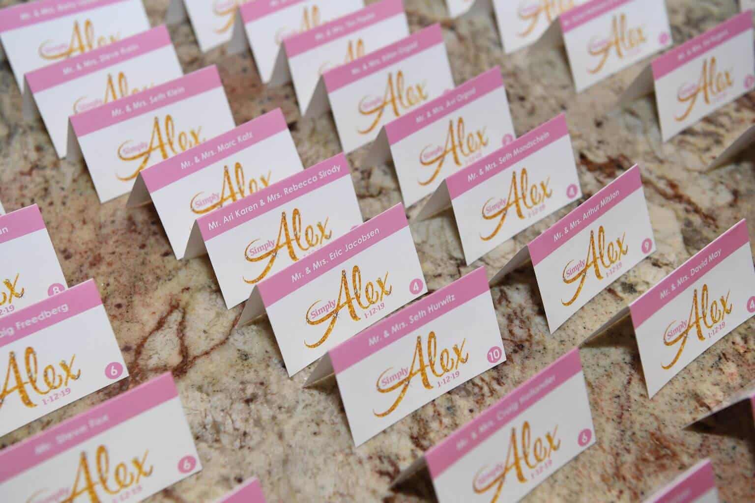 Custom Bat Mitzvah Seating Cards with Glitter Logo
