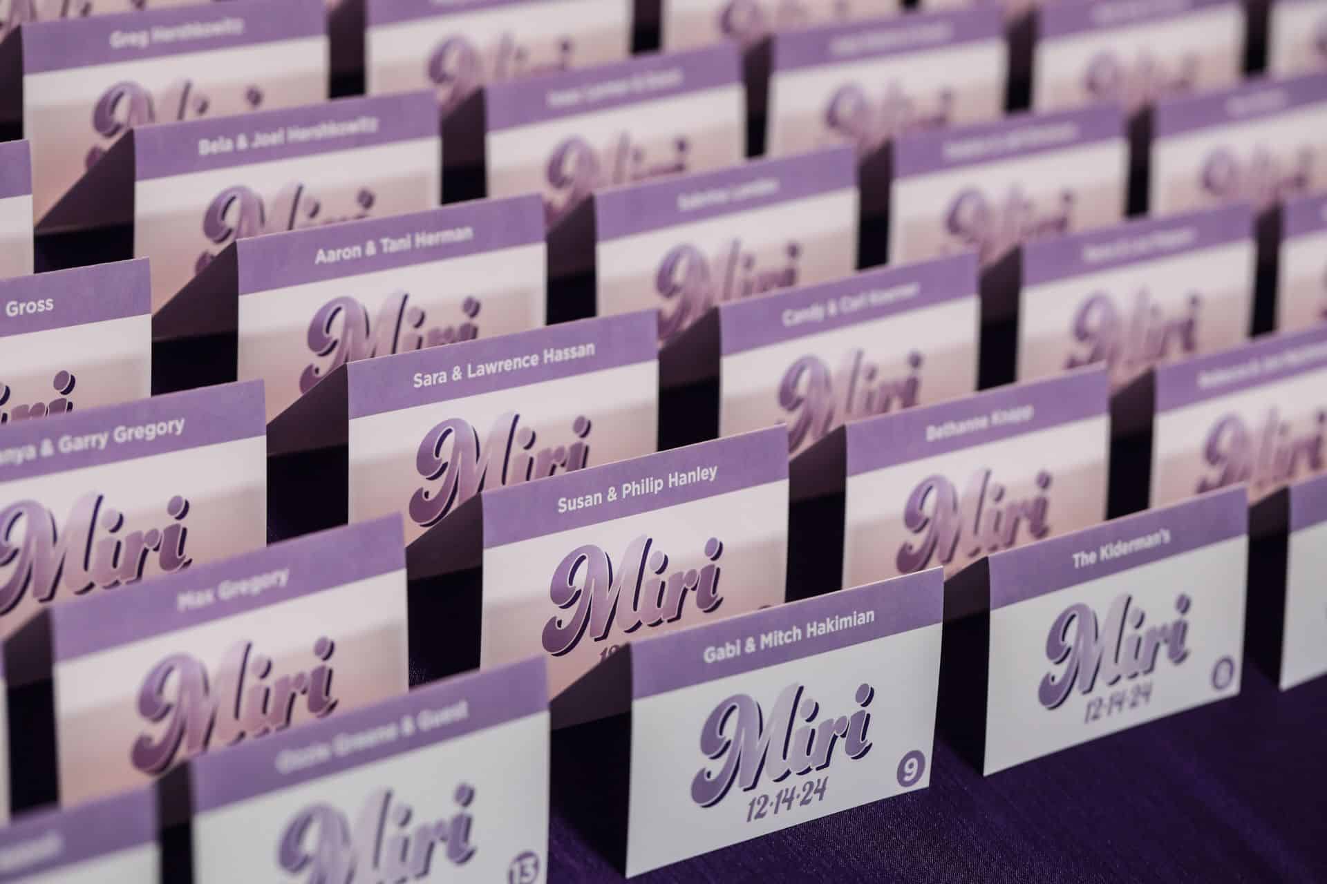 Custom Purple Fold Over Place Cards for a Bat Mitzvah