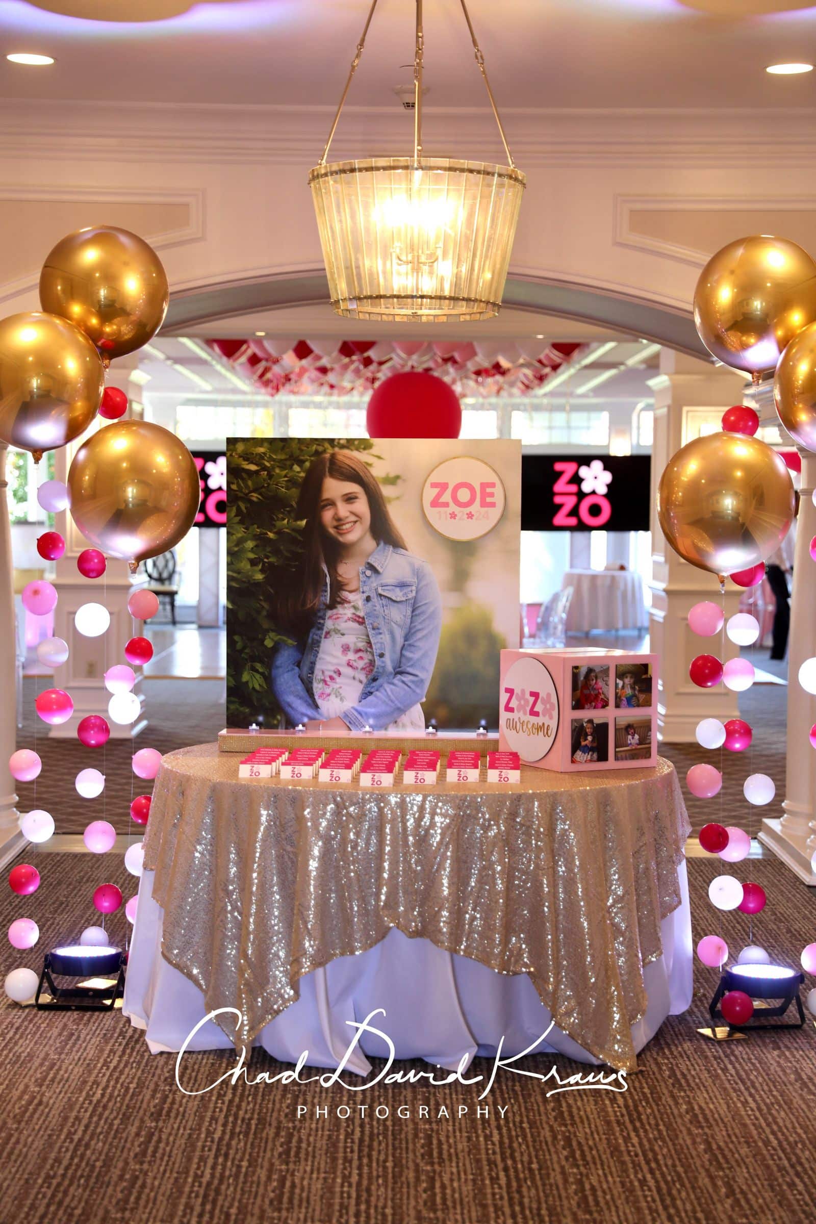 Entrance Photo Display with Custom Logo and Fold Over Place Cards and Gift Box at Scarsdale Golf Club