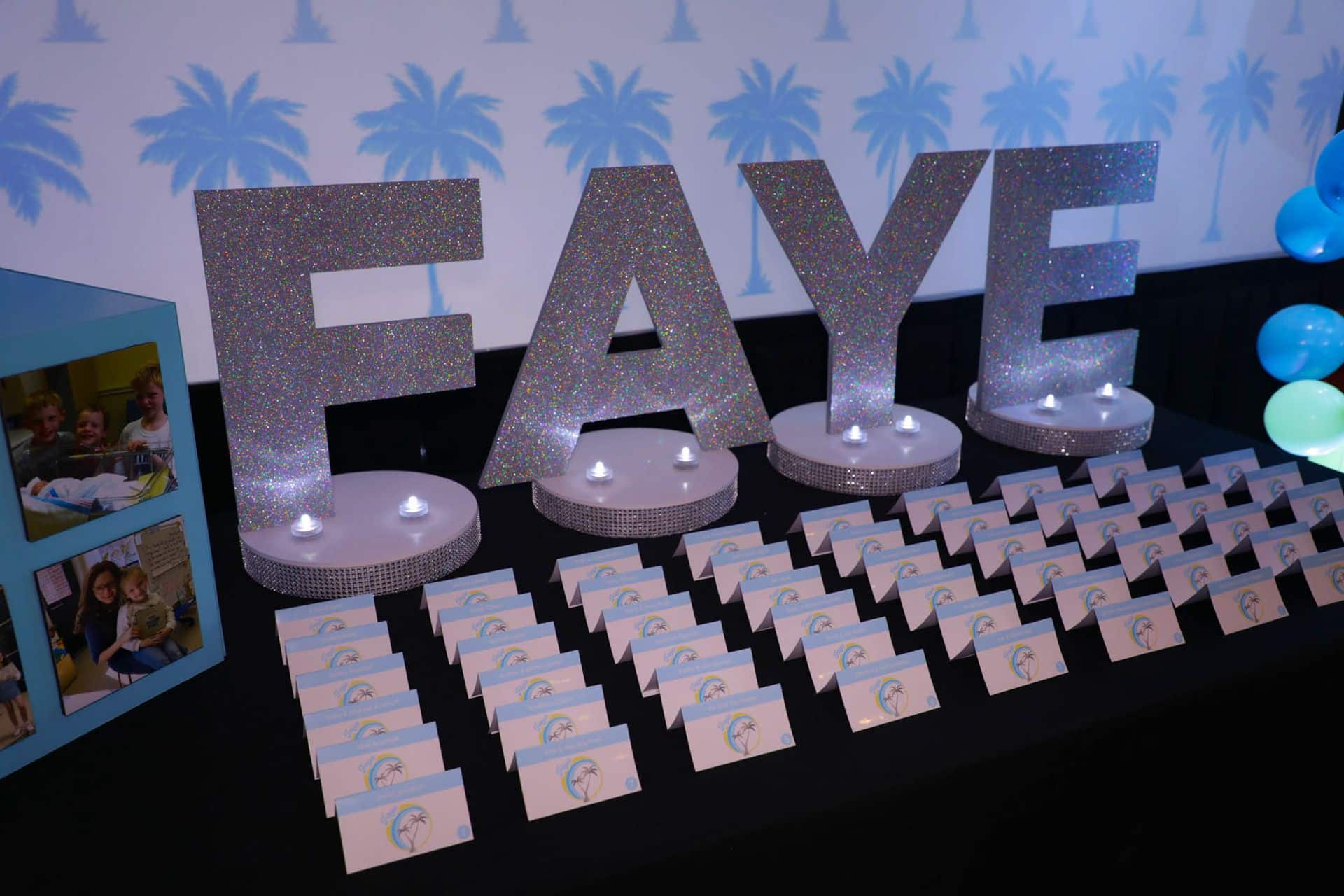 Custom Silver Glitter Name Seating Display
