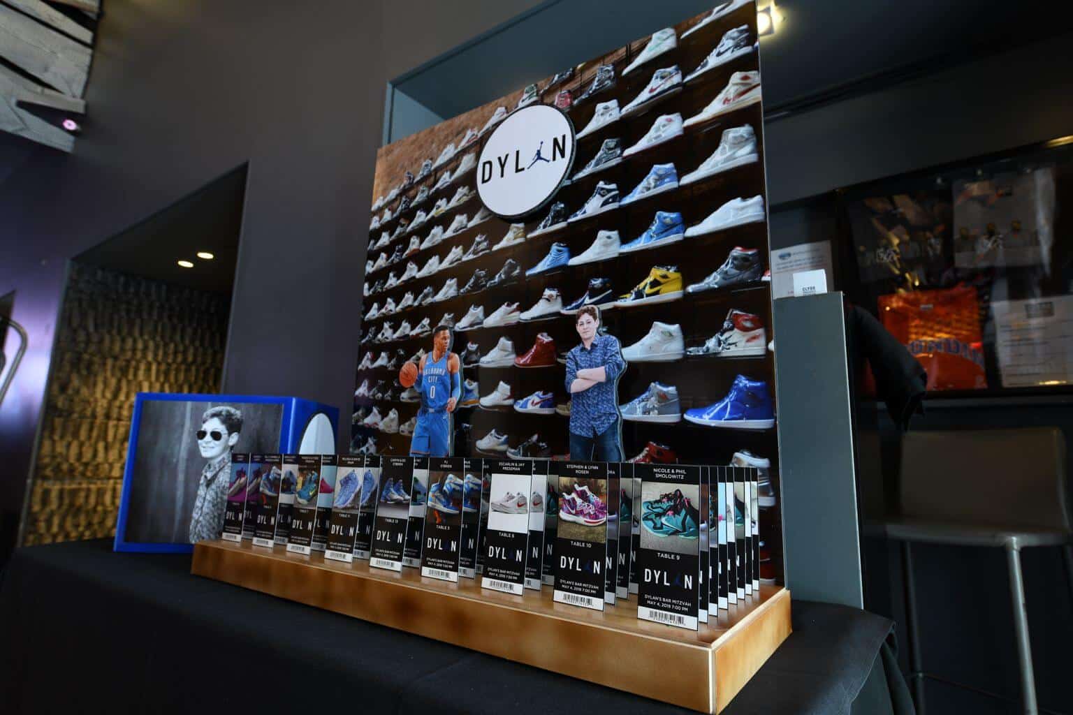Custom Sneaker Themed Seating Card Display with Custom Ticket Place Cards