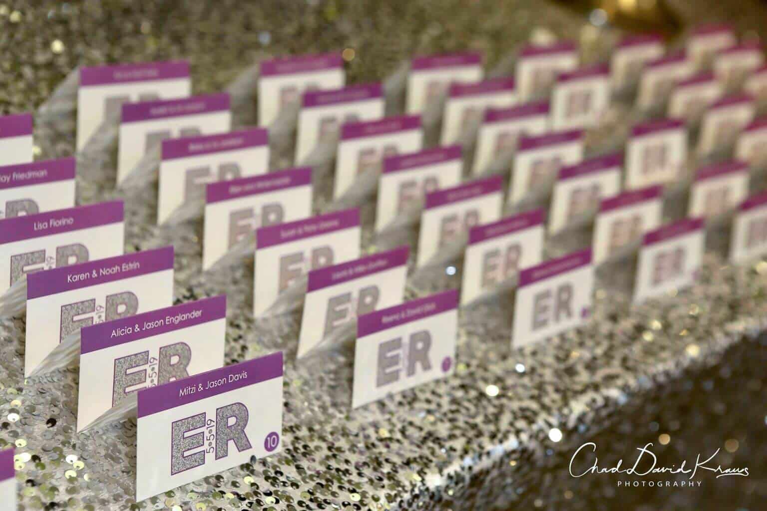 Custom Bat Mitzvah Place Cards with Glittered Logo