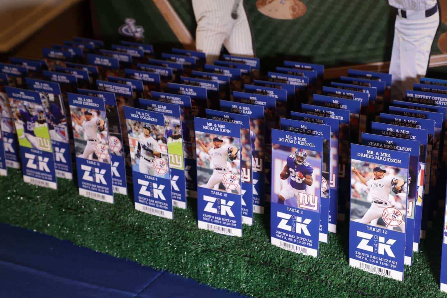 Sports Ticket Place Cards with Player Photos and Custom Logo