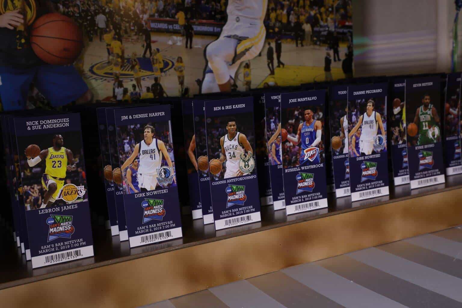 Basketball Ticket Place Cards with Player Images and Custom Logo