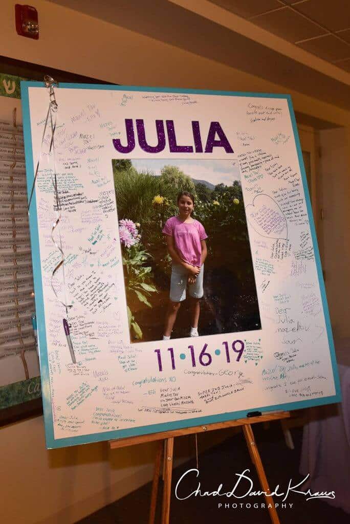 Bat Mitzvah Sign in Board with Blowup Photo and Glittered Name and Date