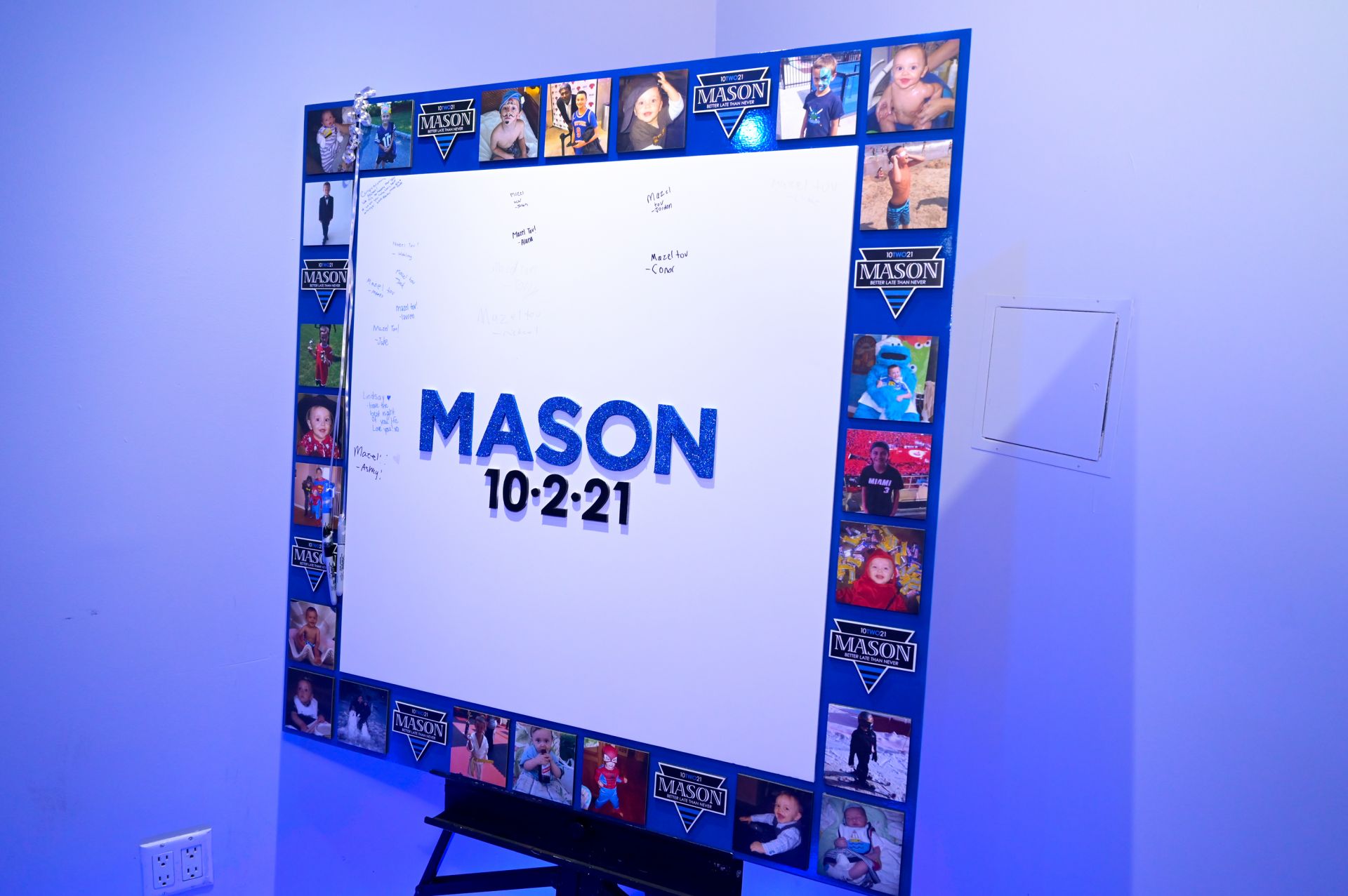 Custom Glitter Name and Date Sign in Board with Picture Border for Bar Mitzvah