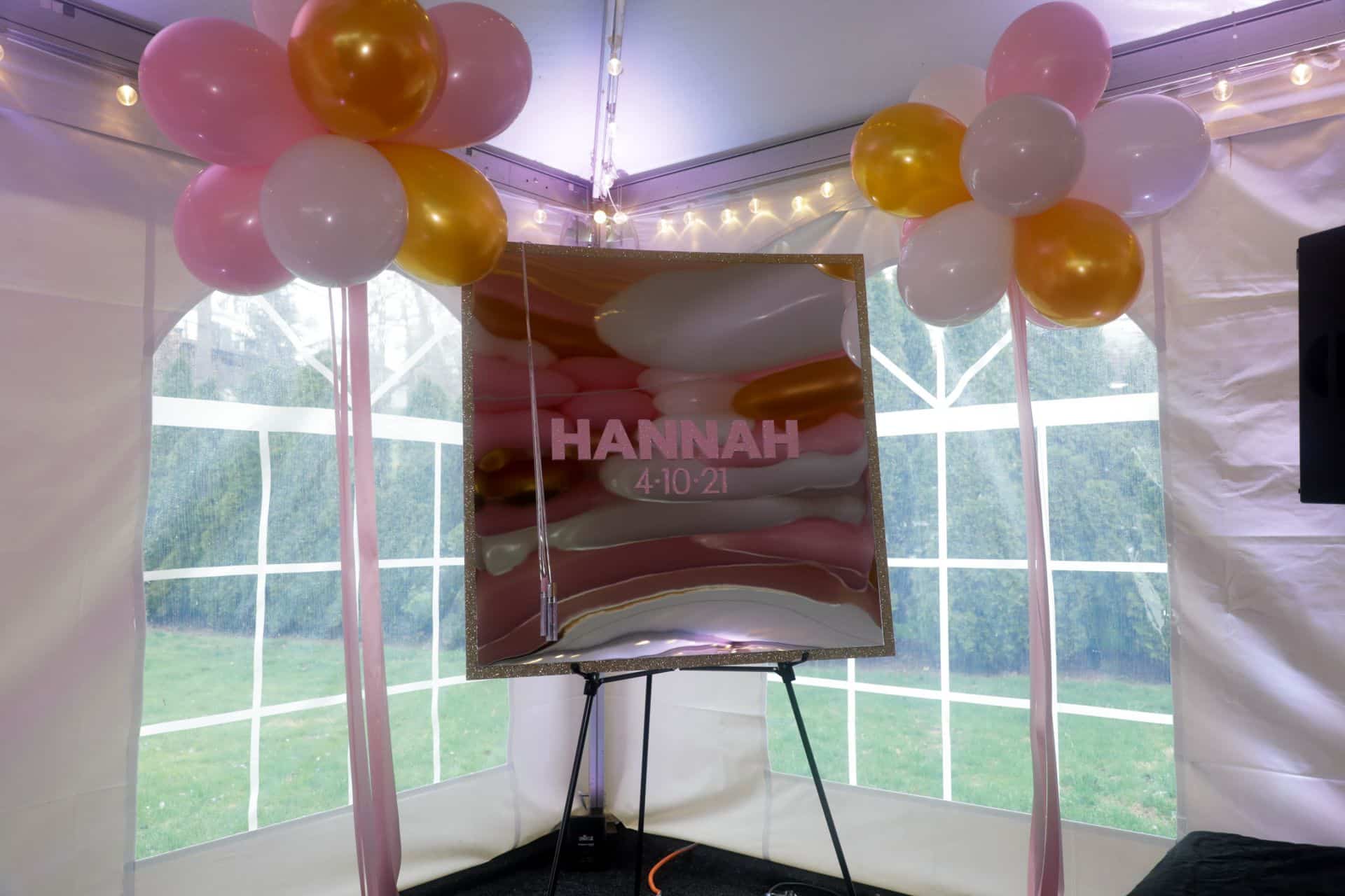 Mirror Sign in Board with Light Pink Glitter Name and Glitter Border