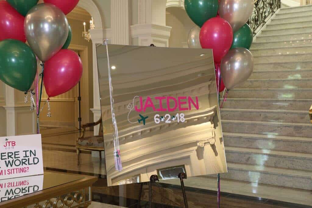 Travel Themed Mirror Sign in Board with Logo Decal