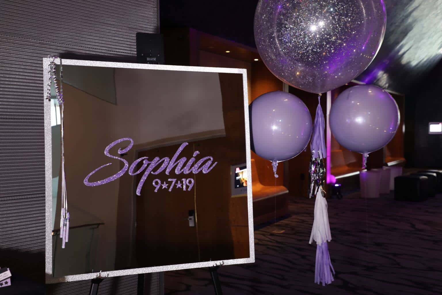 Bat Mitzvah Mirror Sign in Board with Glittered Name and Border