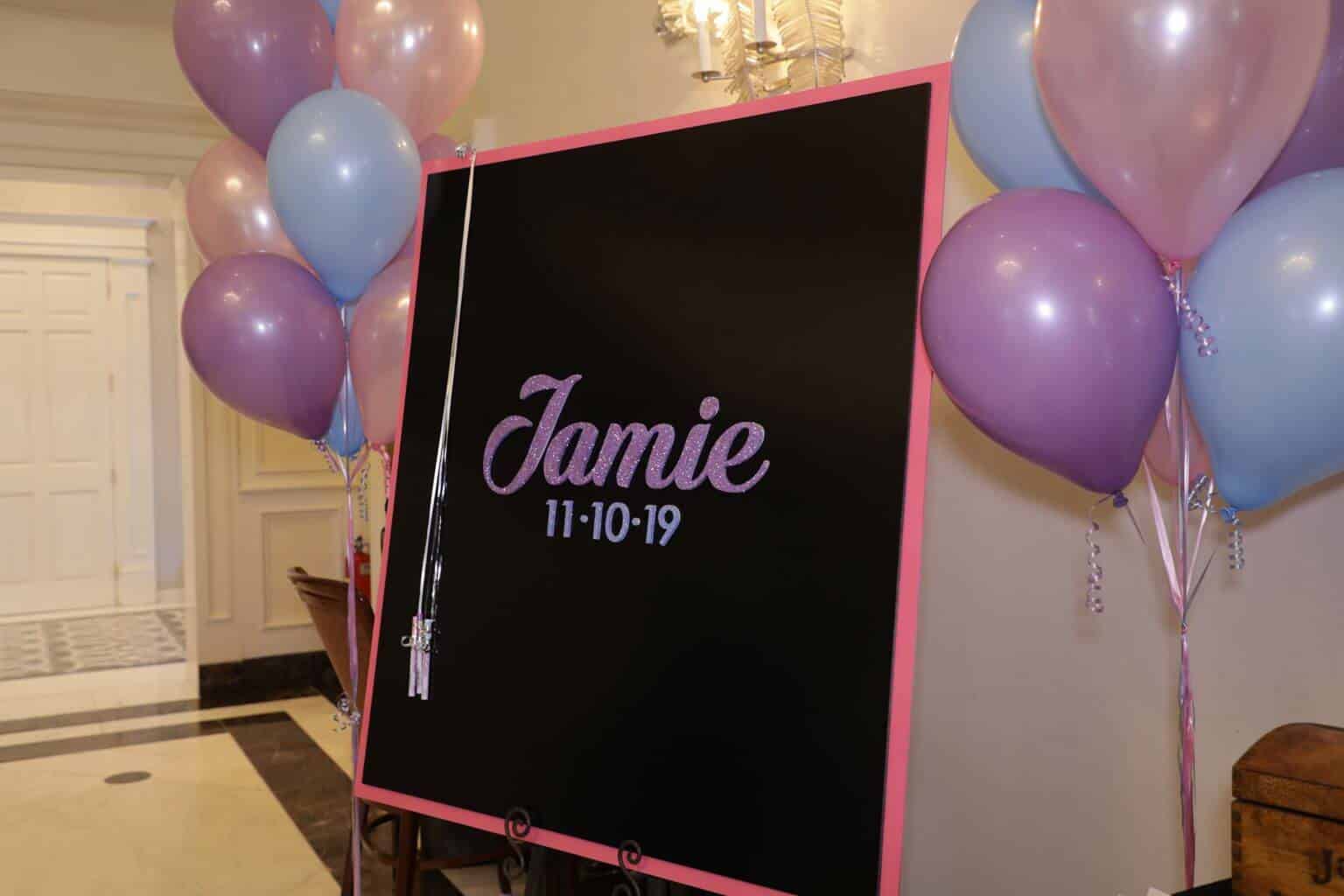 Bat Mitzvah Sign in Board with Glittered Name and Date