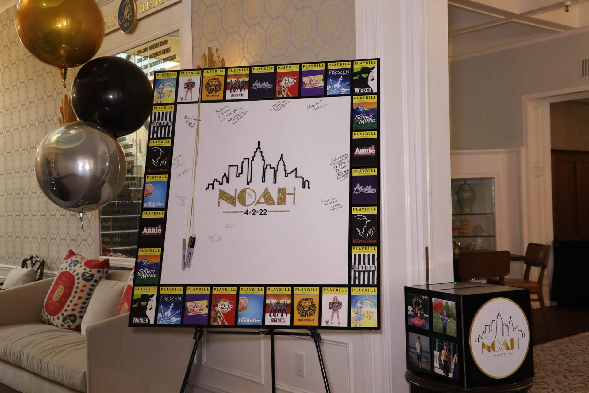 Broadway Bar Mitzvah Sign in Board with Playbill Border and Custom Logo