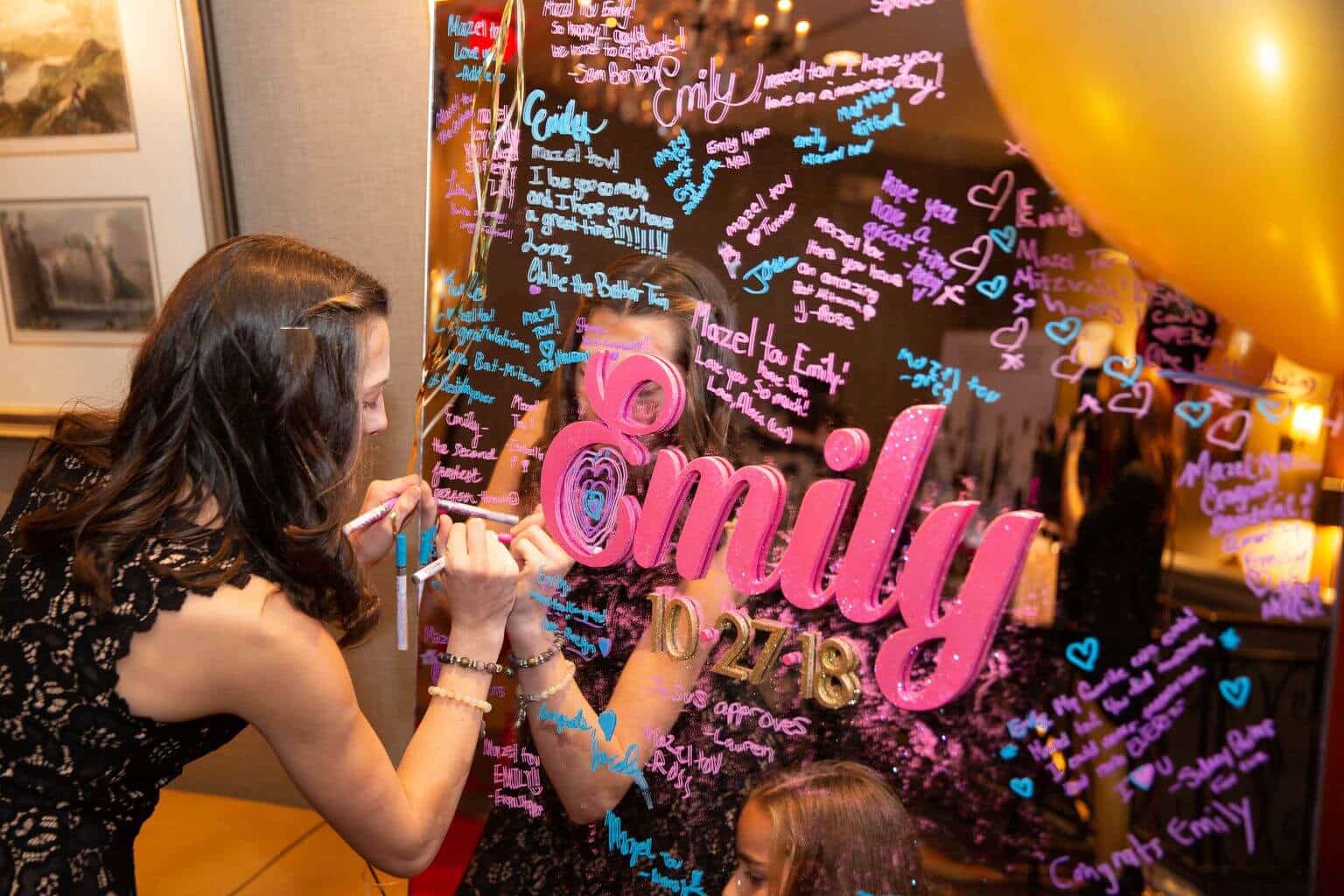 Bat Mitzvah Mirror Sign in Board with Glittered Name and Date