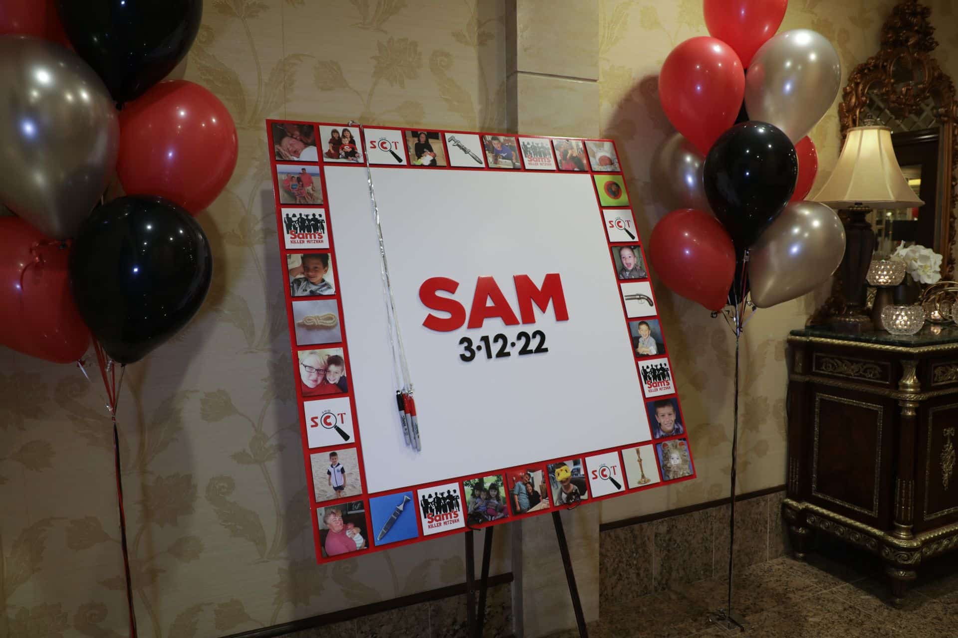 Photo and Logo Border Sign in Board for Clue Themed Bar Mitzvah