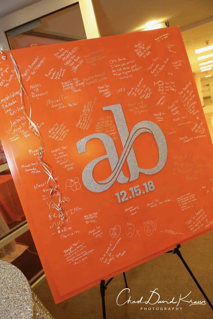 Custom Logo Sign in Board for Orange and Silver Bat Mitzvah