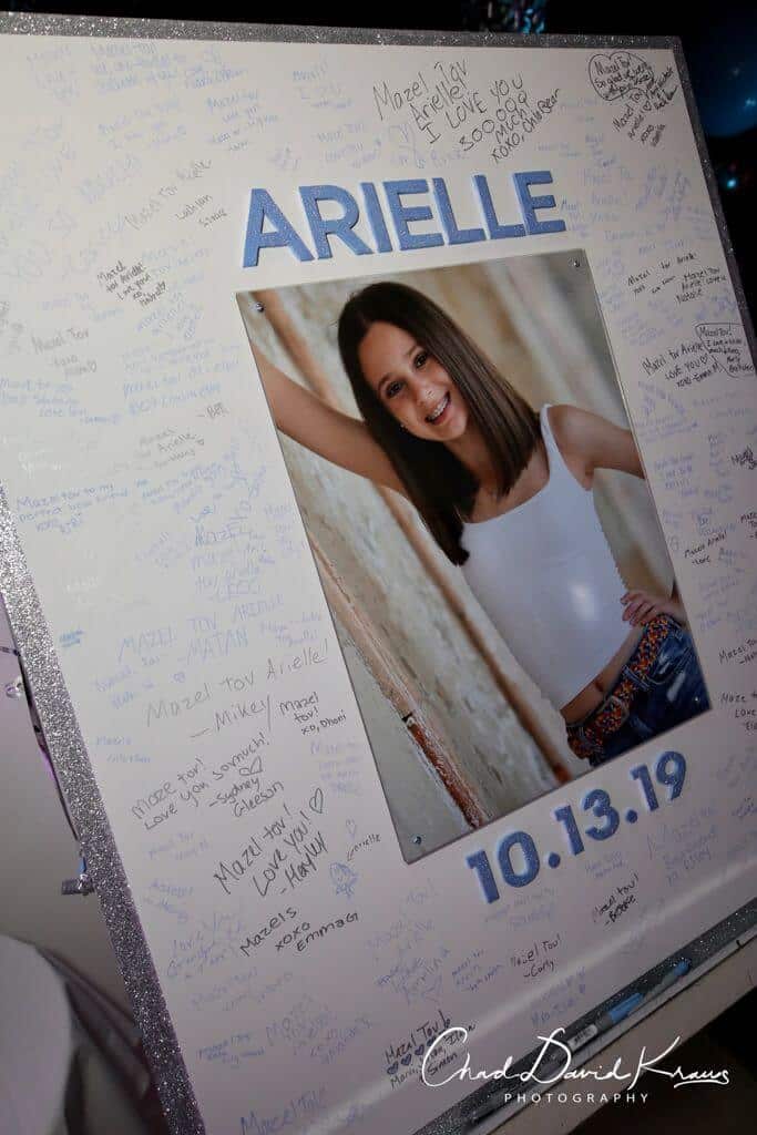 Bat Mitzvah Sign in Board with Blowup Photo & Glittered Name and Date
