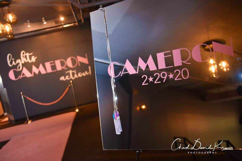 Custom Mirror Sign in Board with Vinyl Name and Date for Hollywood Themed Bat Mitzvah