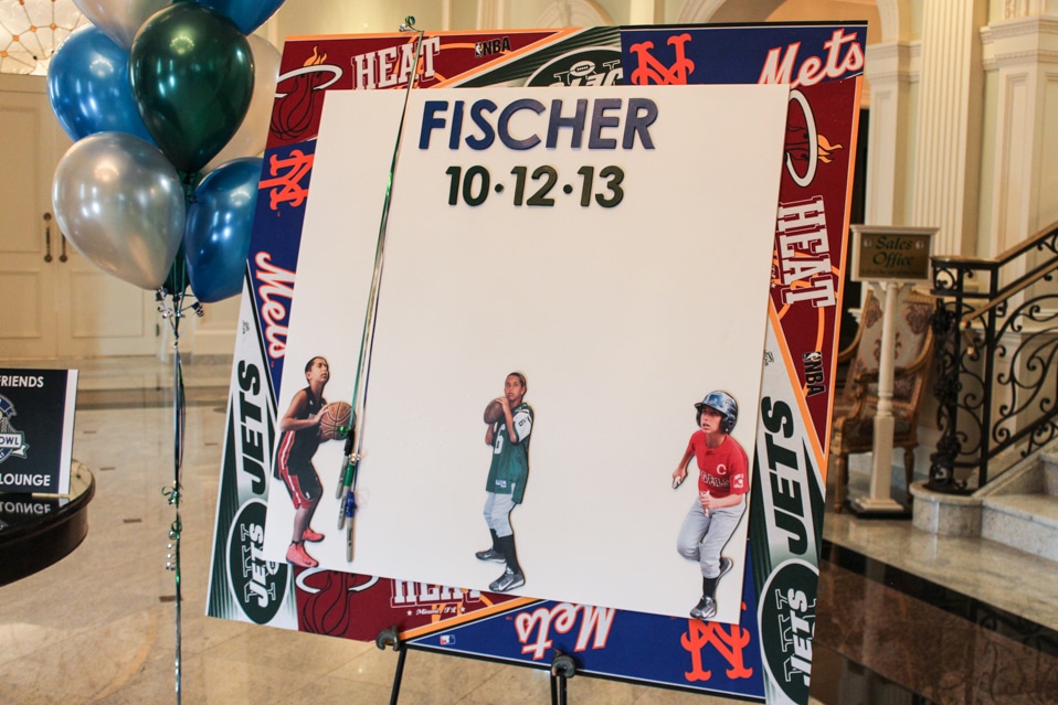 Sports Themed Sign in Board with Team Pennant Border and Cutout Photos