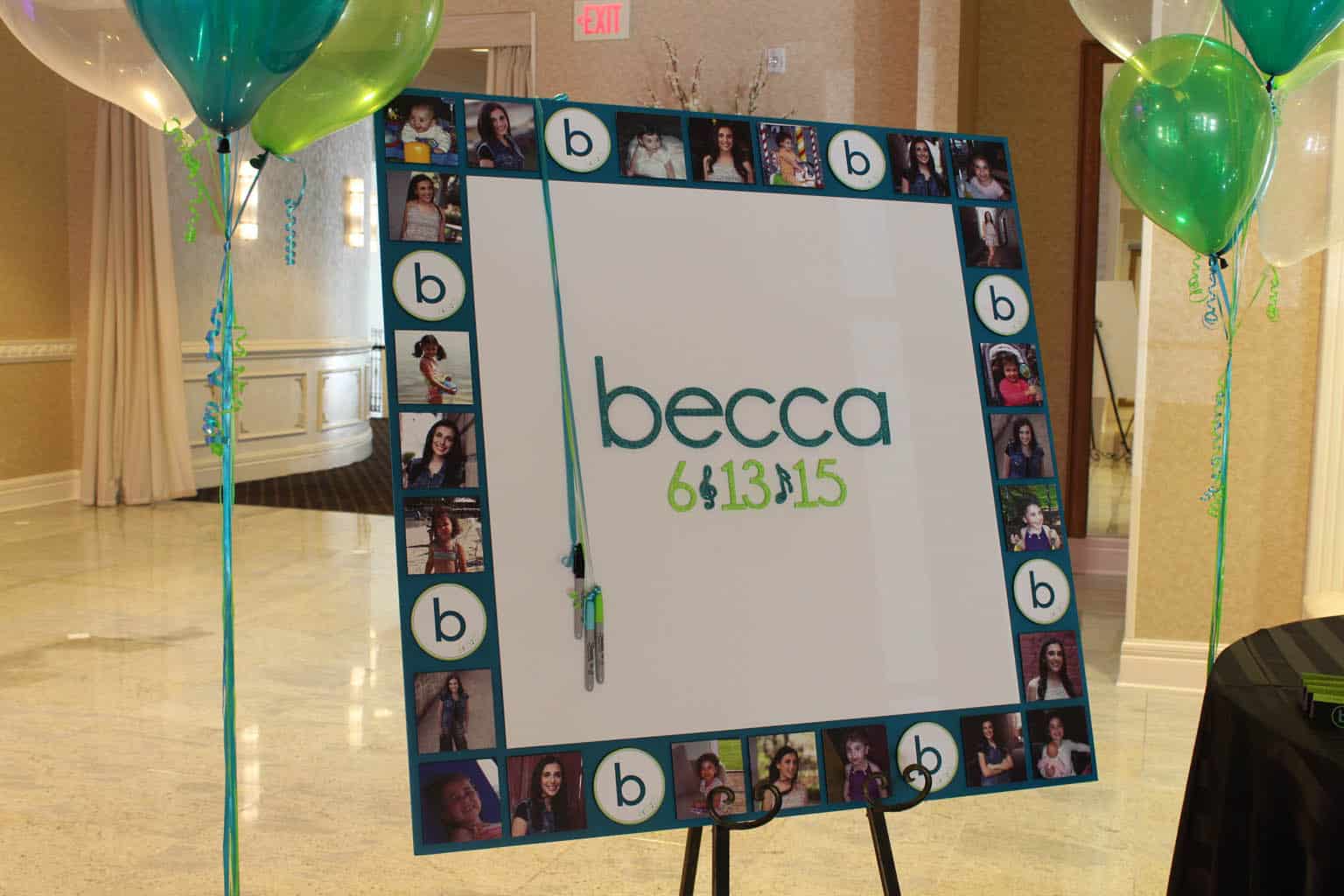 Photo and Logo Border Bat Mitzvah Sign in Board