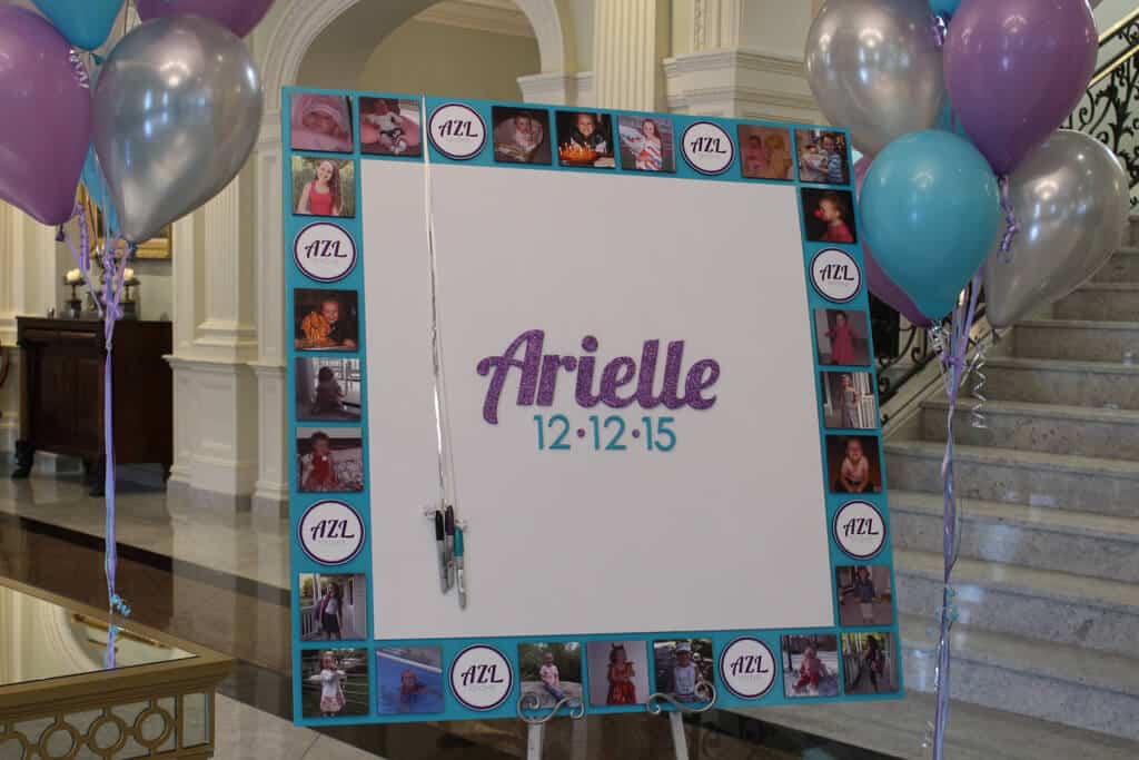 Photo Border Sign in Board with Custom Logos and Glittered Name and Date