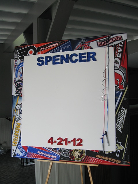 Hockey Themed Bar Mitzvah with Sports Pennant Border Sign in Board